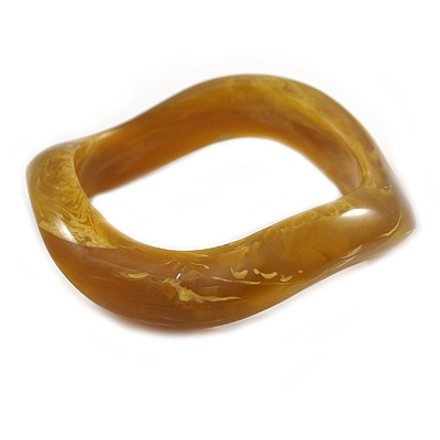 Curvy Mustard Yellow with Marble Effect Resin Bangle Bracelet - 18cm L - main view