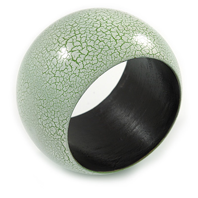 Wide Chunky Cracked Effect Wood Bracelet Bangle (White/ Light Green) - Medium - 20cm L - main view