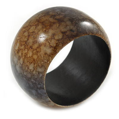 Chunky Wide Brown/ Black Marble Effect Wood Bangle Bracelet - 20cm L/ Large