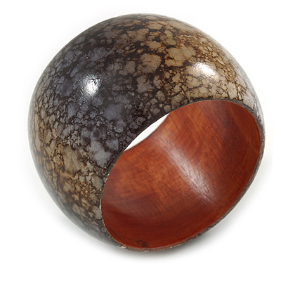 Chunky Wide Brown/ Black Marble Effect Wood Bangle Bracelet - 19cm L/ Large