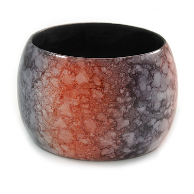 Chunky Wide Black/ Red Marble Effect Wood Bangle Bracelet - 20cm L/ Large - main view
