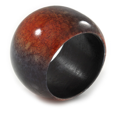 Chunky Wide Black/ Red Marble Effect Wood Bangle Bracelet - 17cm L/ Medium - main view