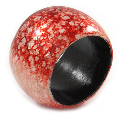 Chunky Red/ White Marble Effect Shell Bangle Bracelet - 17cm L/ Medium - main view