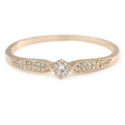 Statement Crystal, Round Cz Bangle Bracelet in Polished Gold Tone Metal - 19cm L - main view