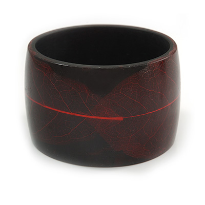 Chunky Acrylic Bangle Bracelet with Leaf Motif (Black/ Red) - 17cm L (Medium) - main view