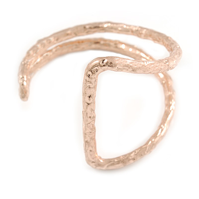 Geometric Open Hammered Cuff Bangle Bracelet In Rose Gold Tone - 20cm L/ Large - main view