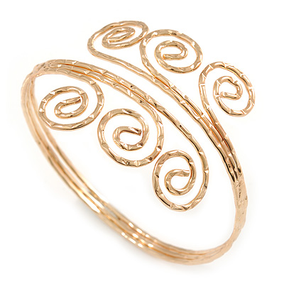 Greek Style Twirl Hammered Upper Arm, Armlet Bracelet In Gold Plating - Adjustable - main view