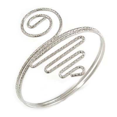 Silver Tone Textured Spiral Upper Arm Bracelet Armlet - main view