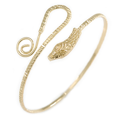 Gold Tone Metal Textured Snake Upper Arm Bracelet Armlet - Adjustable