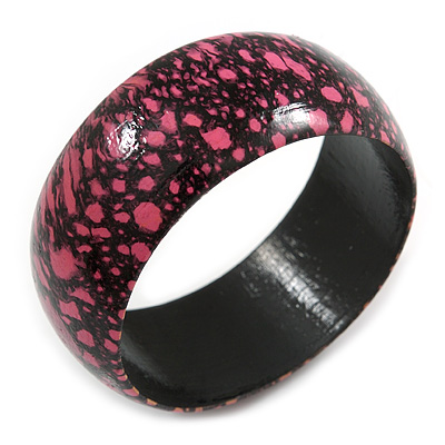 Pink/ Black Wood Bangle Bracelet - Medium - up to 18cm L - main view