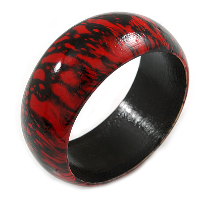 Red/ Black Wood Bangle Bracelet - Medium - up to 18cm L - main view