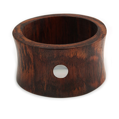 Wide Chunky Wood Shell Dotted Bangle - 18cm Long - main view