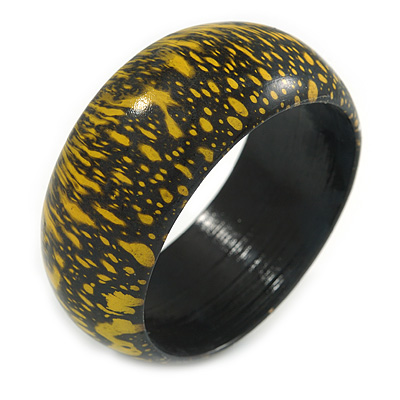 Yellow/ Black Wood Bangle Bracelet - Medium - up to 18cm L - main view