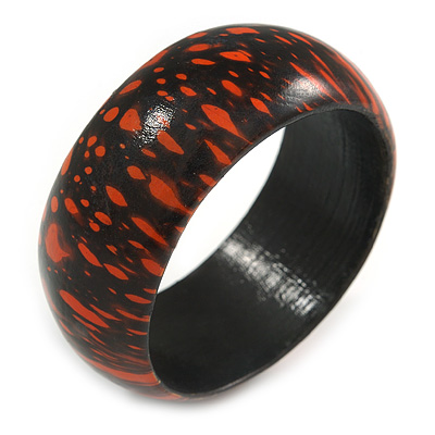 Orange/ Black Wood Bangle Bracelet - Medium - up to 18cm L - main view