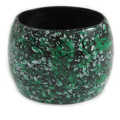 Wide Chunky Wooden Bangle Bracelet in Green/ White/ Black - main view