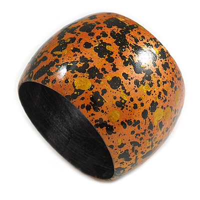 Wide Chunky Wooden Bangle Bracelet in Orange/ Gold/ Black - main view