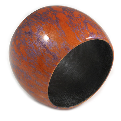 Oversized Chunky Wide Wood Bangle in Purple/ Orange - main view