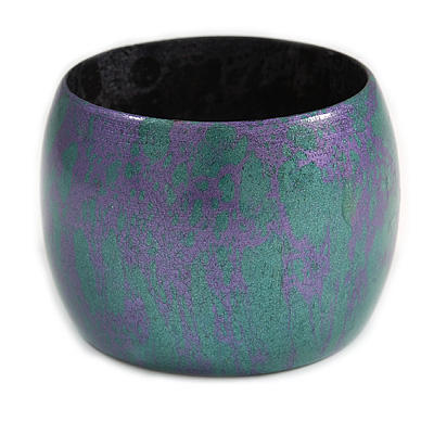 Oversized Chunky Wide Wood Bangle in Purple/ Teal - main view