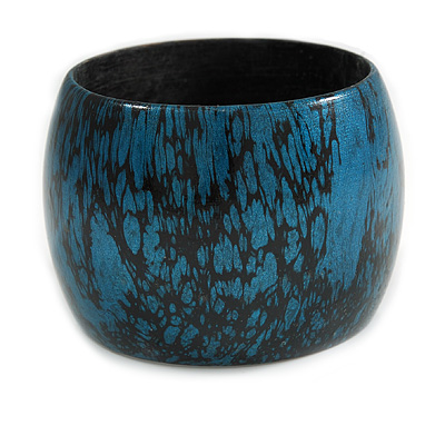 Oversized Chunky Wide Wood Bangle in Teal/ Black - main view