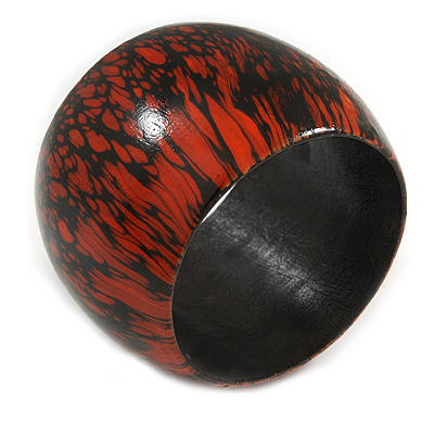Oversized Chunky Wide Wood Bangle in Orange/ Black - main view