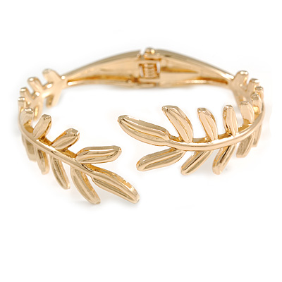 Gold Tone Floral Hinged Bangle Bracelet - 19cm Long