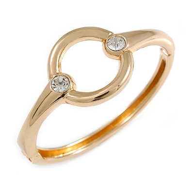 Open Cut Eternity Circle of Love Hinged Bangle Bracelet In Gold Tone Metal - 18cm L/ 60mm D - main view