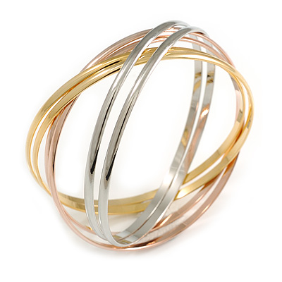 Set of 6 Intertwined Bangles In Silver/ Gold/ Rose Gold - 65mm Inner Diameter