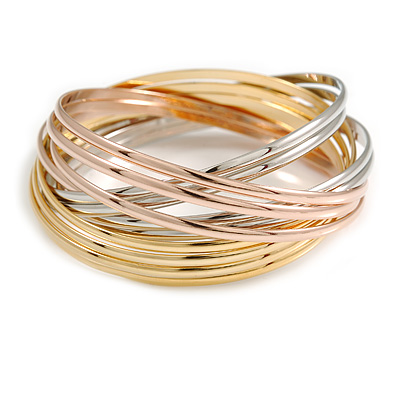Set of 12 Intertwined Bangles In Silver/ Gold/ Rose Gold - 73mm Inner Diameter - main view
