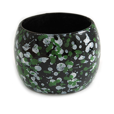 Wide Chunky Wooden Bangle Bracelet in Green/ White/ Black - Medium Size - main view