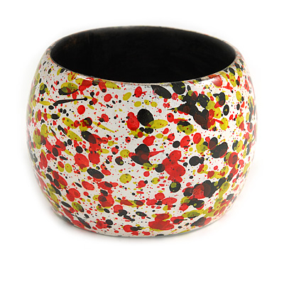 Wide Chunky Wooden Bangle Bracelet in Red/ Olive/ White/ Black - Medium Size - main view