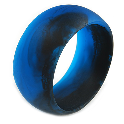 Off Round Blurred Blue/ Black Acrylic Bangle Bracelet Matte Finish - Medium Size - main view