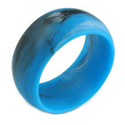 Off Round Blurred Light Blue/ White/ Black  Acrylic Bangle Bracelet Matte Finish - Medium Size