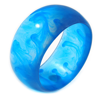 Off Round Abstract Watery Blue Acrylic Bangle Bracelet - Medium Size - main view