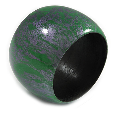 Oversized Chunky Wide Wood Bangle (Green/ Metallic Purple) - Medium Size - main view