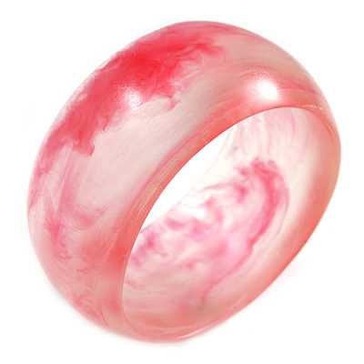 Off Round Abstract Watery Pink Acrylic Bangle Bracelet - Medium Size - main view