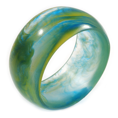 Off Round Abstract Watery Yellow/ Green/ Blue Acrylic Bangle Bracelet - Medium Size - main view