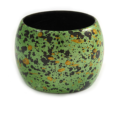 Chunky Wooden Bangle Bracelet in Green/ Gold/ Black - Medium Size - main view