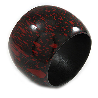 Oversized Chunky Wide Wood Bangle in Red/ Black - Medium