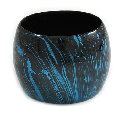 Oversized Chunky Wide Wood Bangle in Metallic Blue/ Black - Medium - main view