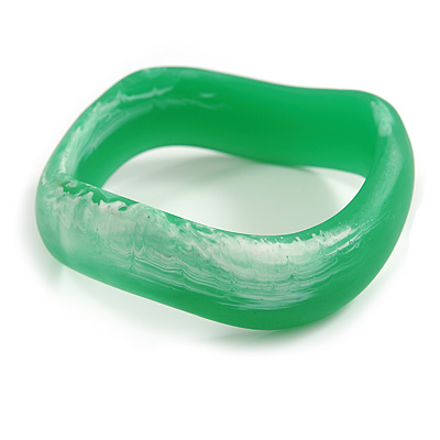 Curvy Blurred Apple Green/ White Acrylic Bangle Bracelet Matte Finish - Medium Size - main view