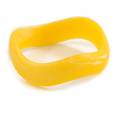 Curvy Blurred Yellow/ White Acrylic Bangle Bracelet Matte Finish - Medium Size