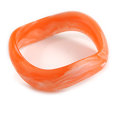 Curvy Blurred Peach Orange/ White Acrylic Bangle Bracelet Matte Finish - Medium Size - main view