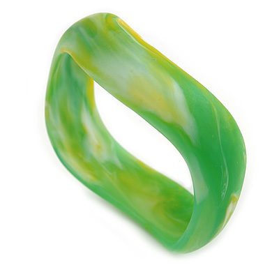 Curvy Blurred Green/ Yellow/ White Acrylic Bangle Bracelet Matte Finish - Medium Size - main view