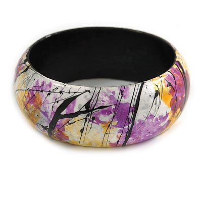 Round Wooden Bangle Bracelet in Abstract Paint in Multi - Medium Size - main view