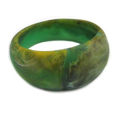 Asymmetric Blurred Green/Yellow/Black Acrylic Bangle Bracelet Matte Finish - Medium