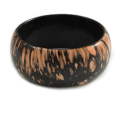 Black/ Cream Wood Bangle Bracelet(Possible Natural Irregularities) - Medium