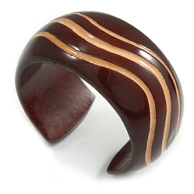 Wide Chunky Wooden Cuff Bracelet/ Bangle with Wavy Pattern/ Medium /Possible Natural Irregularities