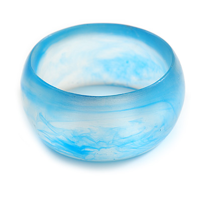 Off Round Abstract Watery Pale Blue Acrylic Bangle Bracelet - Medium Size - main view