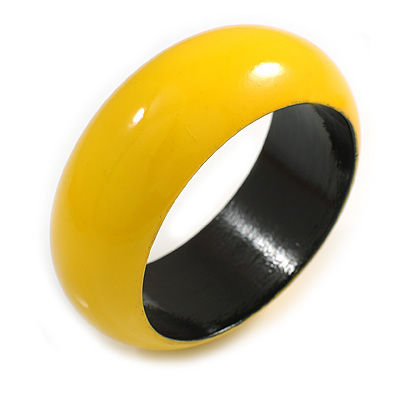 Yellow Round Wooden Bangle Bracelet - Medium Size