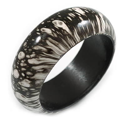 White/Black Wood Bangle Bracelet(Possible Natural Irregularities) M/L Size - main view
